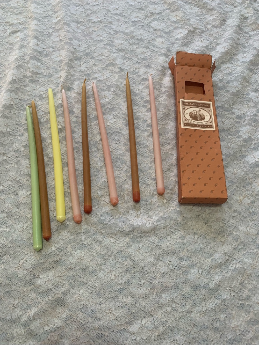 Vintage Williams Sonoma Fall Tiny Taper Candles 10" Autumn Set of 8 with Box